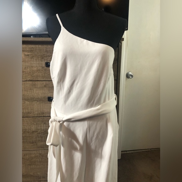 Anrabess Summer Dressy One Shoulder Sleeveless Tie Waist Wide Leg Jumps… - Picture 3 of 7